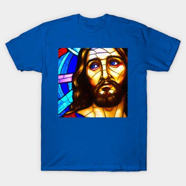 Stained Glass Portrait of Jesus Abstract Art T-Shirt by Artist4God